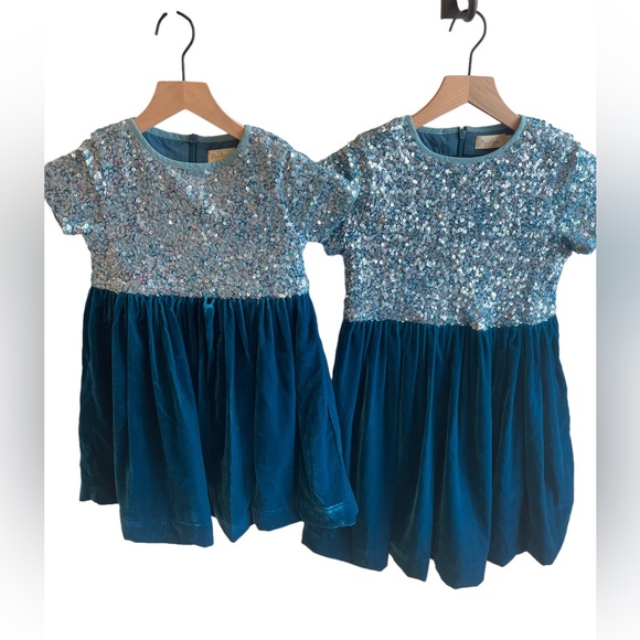 Mini Boden Teal Sequin Velvet Dress - size 5/6 and size 9/10 - Picture 1 of 10